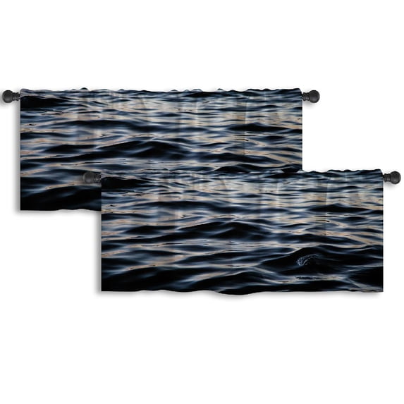 LALILO Kitchen Curtain Valance Ocean Dark Night Water Rod Pocket Window Curtain 52"x 18" Set of 2