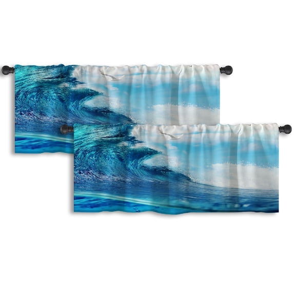 LALILO Kitchen Curtain Valance Ocean Seascape Surfing Rod Pocket Window Curtain 52"x 18" Set of 2