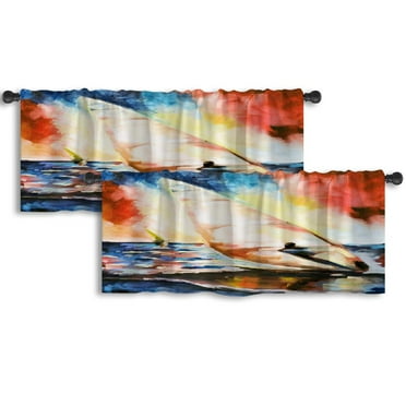 LALILO Kitchen Curtain Valance Oil Color Canvas Sportsman Rod Pocket Window Curtain 52"x 18" Set of 2