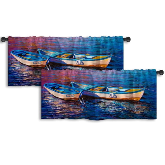 LALILO Kitchen Curtain Valance Oil Fishing Modern Boat Rod Pocket Window Curtain 52"x 18" Set of 2