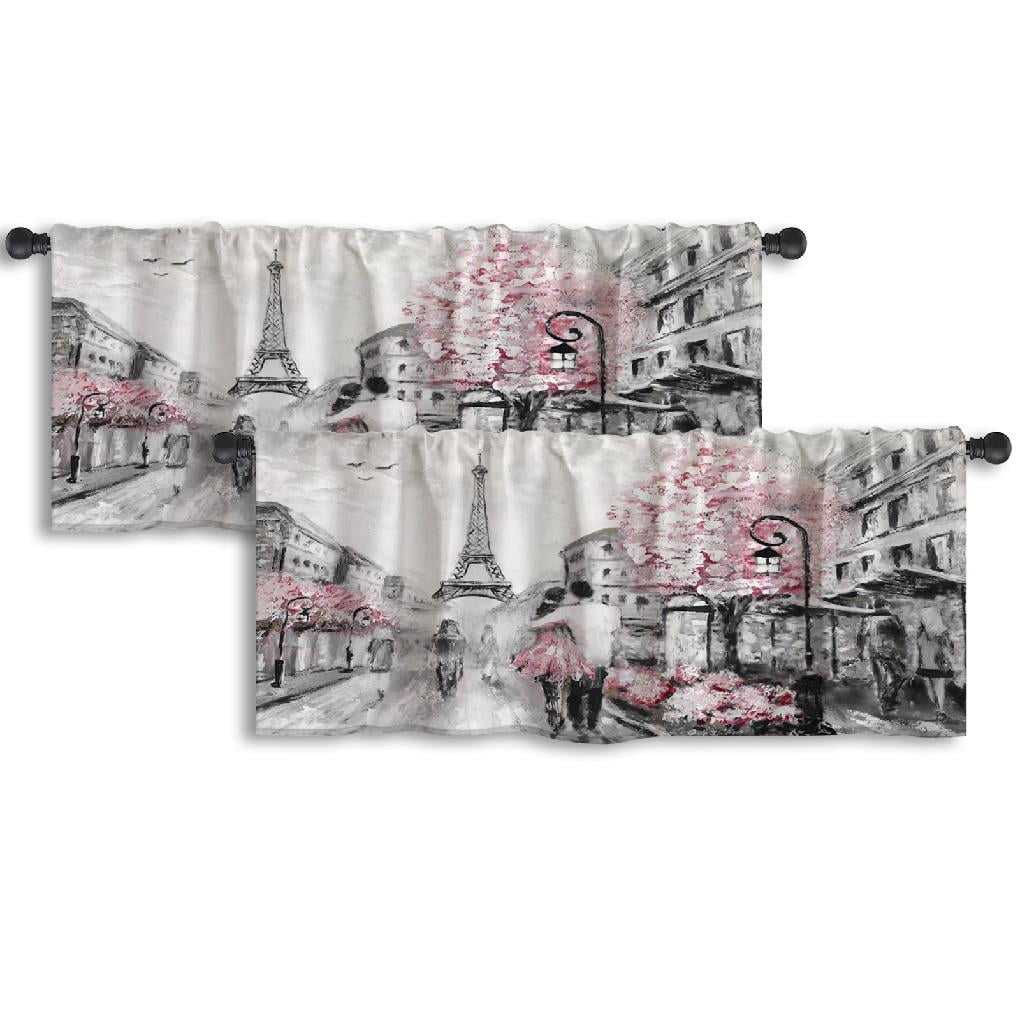 LALILO Kitchen Curtain Valance Oil Street Paris Rod Pocket Window ...