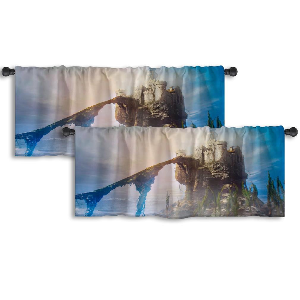 LALILO Kitchen Curtain Valance Old Castle Hill Castle Fantasy Rod ...