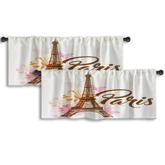LALILO Kitchen Curtain Valance Orange Paris Eiffel Rod Pocket Window Curtain 52"x 18" Set of 2