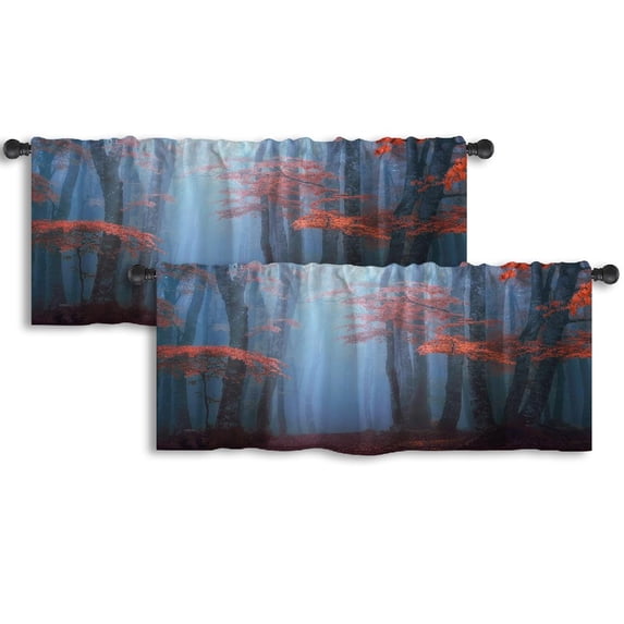 LALILO Kitchen Curtain Valance Orange River Border South Rod Pocket Window Curtain 52"x 18" Set of 2