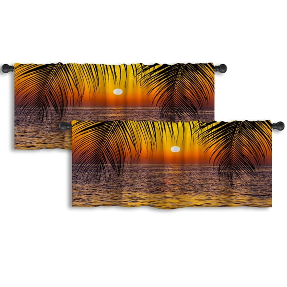 LALILO Kitchen Curtain Valance Palm Trees Sunset Rod Pocket Window Curtain 52"x 18" Set of 2