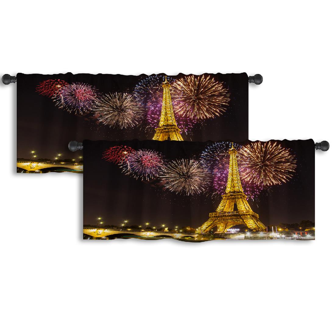 LALILO Kitchen Curtain Valance Paris Eiffel Tower Light Show Rod Pocket ...