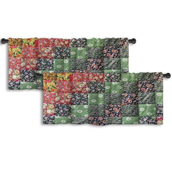 LALILO Kitchen Curtain Valance Patchwork With Rod Pocket Window Curtain 52"x 18" Set of 2