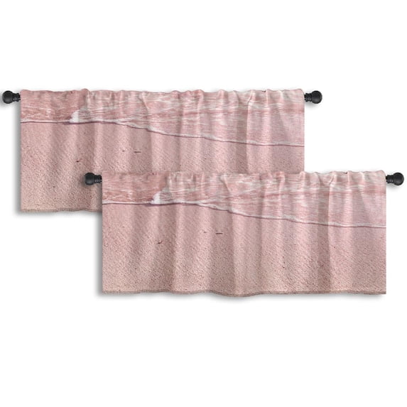 LALILO Kitchen Curtain Valance Pink Beach Pink Beach Sand Rod Pocket Window Curtain 52"x 18" Set of 2