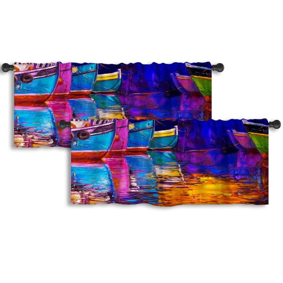 LALILO Kitchen Curtain Valance Planet Earth Morning Morning Rod Pocket Window Curtain 52"x 18" Set of 2