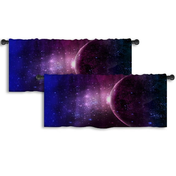 LALILO Kitchen Curtain Valance Planet Night Sky Space Star Rod Pocket Window Curtain 52"x 18" Set of 2