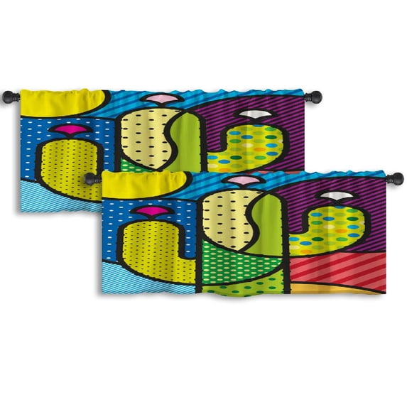 LALILO Kitchen Curtain Valance Pop Art Modern Cactus Art Pop Rod Pocket Window Curtain 52"x 18" Set of 2