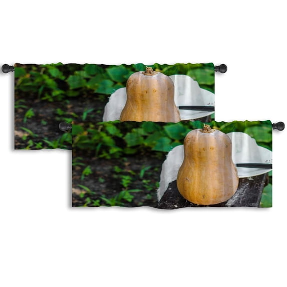LALILO Kitchen Curtain Valance Pumpkin Orange Fruit Food Rod Pocket Window Curtain 52"x 18" Set of 2