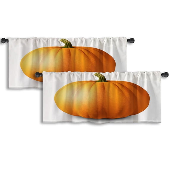 LALILO Kitchen Curtain Valance Pumpkin White Pumpkin White Rod Pocket Window Curtain 52"x 18" Set of 2