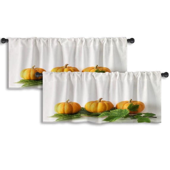 LALILO Kitchen Curtain Valance Pumpkins Sitting Maple Leaves Rod Pocket Window Curtain 52"x 18" Set of 2