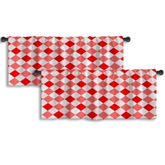 LALILO Kitchen Curtain Valance Red Gingham Plaid Rod Pocket Window Curtain 52"x 18" Set of 2
