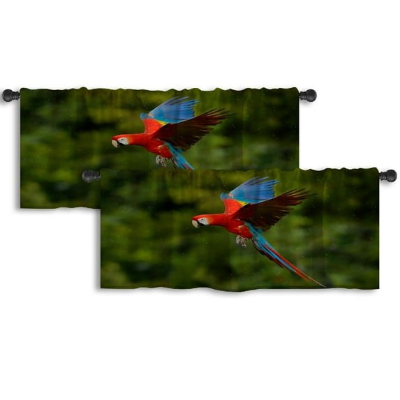 LALILO Kitchen Curtain Valance Red Parrot Rain Parrot Flying Rod Pocket Window Curtain 52"x 18" Set of 2