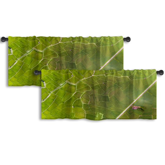 LALILO Kitchen Curtain Valance Rice Farm Map Bird Eye Bird Eye Rod Pocket Window Curtain 52"x 18" Set of 2