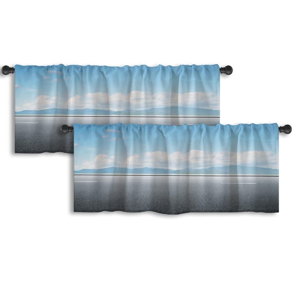 LALILO Kitchen Curtain Valance Road Sunny Summer Day Mountain Rod Pocket Window Curtain 52"x 18" Set of 2