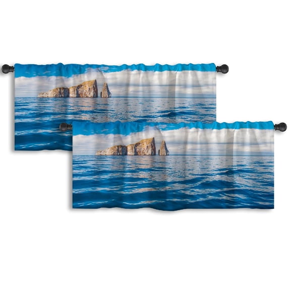 LALILO Kitchen Curtain Valance Rocks Stick Water Ocean Island Rod Pocket Window Curtain 52"x 18" Set of 2