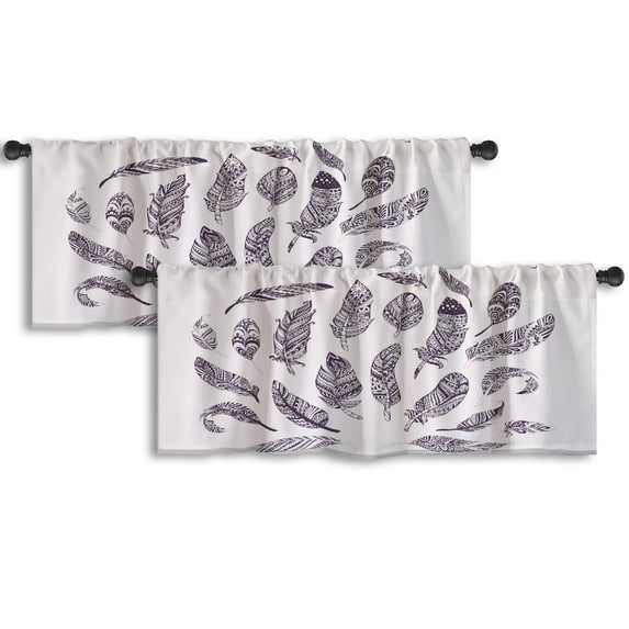 LALILO Kitchen Curtain Valance Rustic Ethnic Decorative Rod Pocket Window Curtain 52"x 18" Set of 2