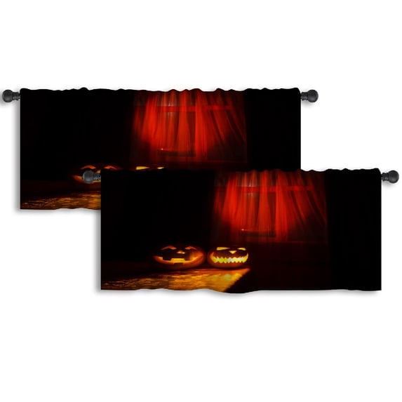 LALILO Kitchen Curtain Valance Scary Halloween Pumpkin Rod Pocket Window Curtain 52"x 18" Set of 2