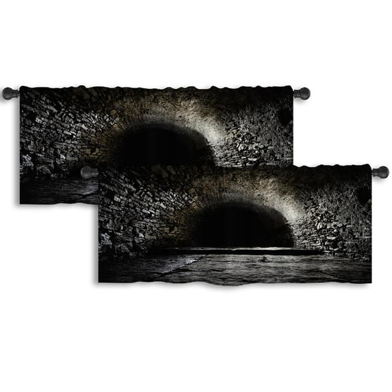 LALILO Kitchen Curtain Valance Scary Old Castle Castle Jail Rod Pocket Window Curtain 52"x 18" Set of 2