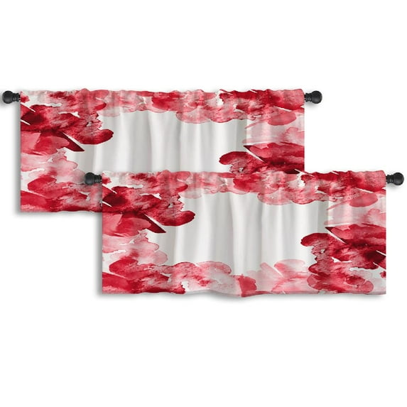 LALILO Kitchen Curtain Valance Watercolor Art Splash Red Pink Rod Pocket Window Curtain 52"x 18" Set of 2