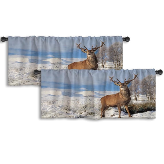LALILO Kitchen Curtain Valance Scottish Red Deer Stag Standing Rod Pocket Window Curtain 52"x 18" Set of 2