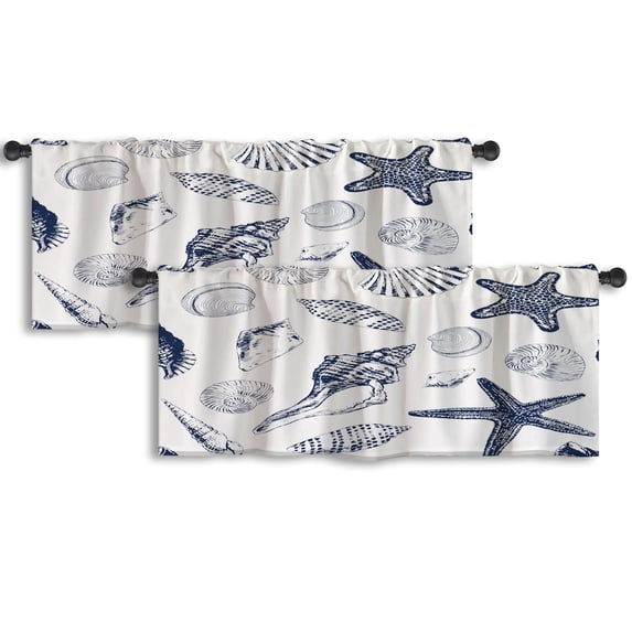 LALILO Kitchen Curtain Valance Shell Various And Rod Pocket Window Curtain 52"x 18" Set of 2