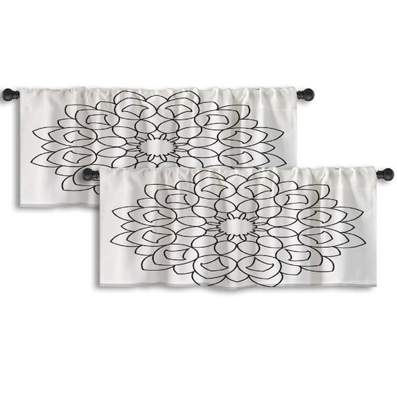 LALILO Kitchen Curtain Valance Simple Flower Mandala Coloring Rod Pocket Window Curtain 52"x 18" Set of 2
