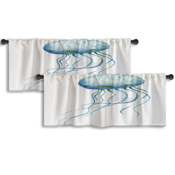 LALILO Kitchen Curtain Valance Single Sea Animal Watercolor Rod Pocket Window Curtain 52"x 18" Set of 2