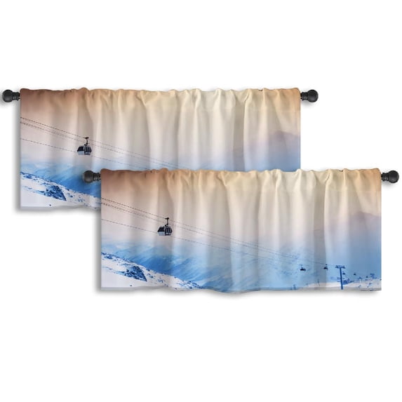 LALILO Kitchen Curtain Valance Ski Slope And Cable Car Ski Rod Pocket Window Curtain 52"x 18" Set of 2