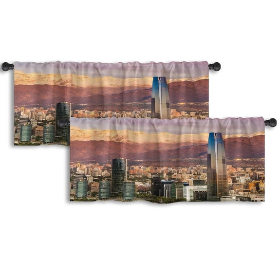 LALILO Kitchen Curtain Valance Skyline Santiago Andes Mountain Rod Pocket Window Curtain 52"x 18" Set of 2