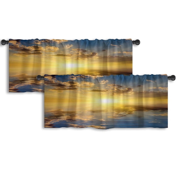 LALILO Kitchen Curtain Valance Soft Dream With Sun Nature Rod Pocket Window Curtain 52"x 18" Set of 2