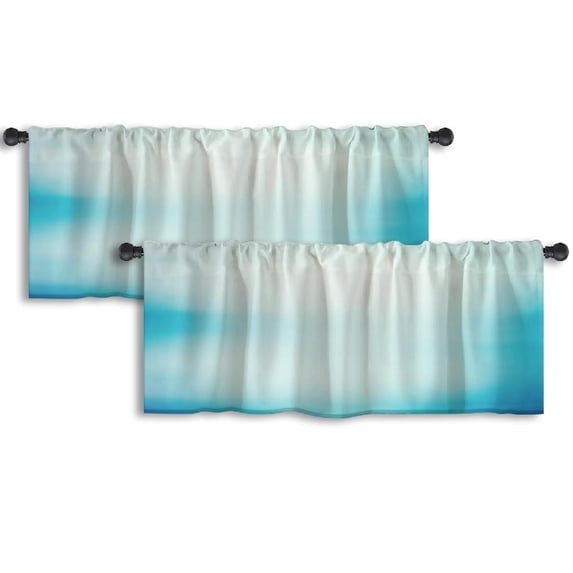 LALILO Kitchen Curtain Valance Soft Water Blue Color Rod Pocket Window Curtain 52"x 18" Set of 2