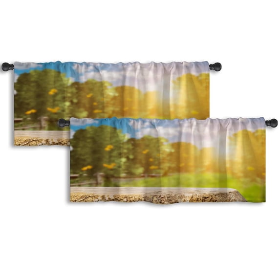 LALILO Kitchen Curtain Valance Space Old Wood Orange Trees Rod Pocket Window Curtain 52"x 18" Set of 2