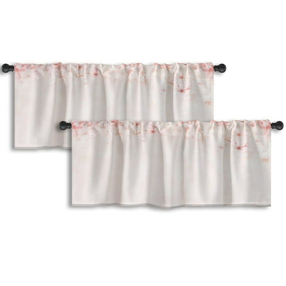 LALILO Kitchen Curtain Valance Spring Cherry Blossom Rod Pocket Window Curtain 52"x 18" Set of 2
