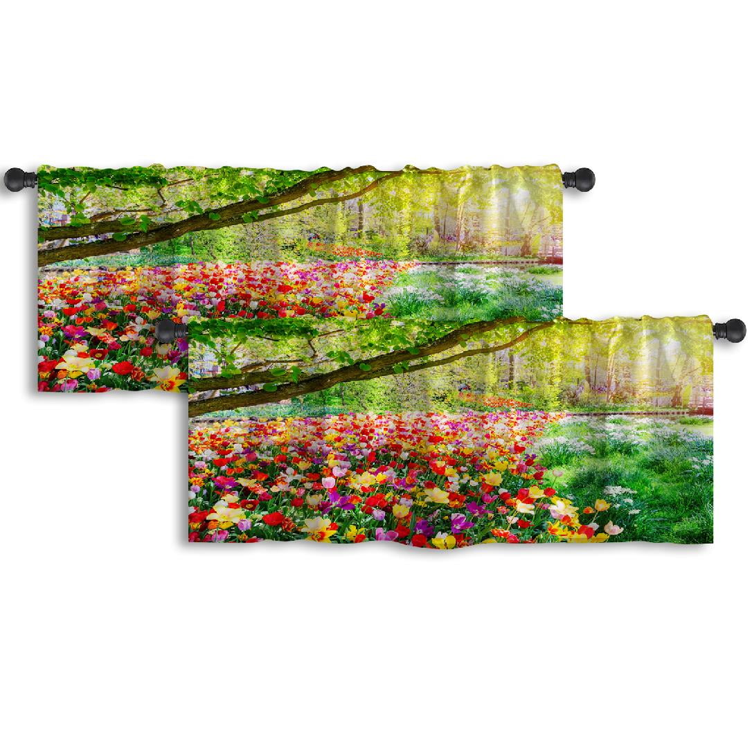 LALILO Kitchen Curtain Valance Spring Landscape With Rod Pocket Window ...