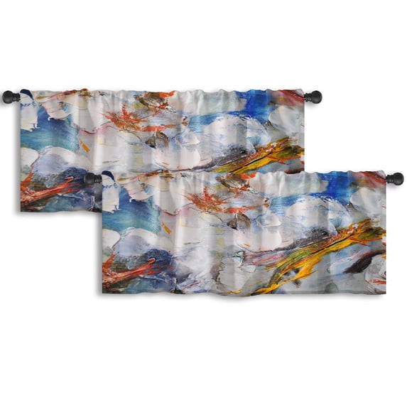 LALILO Kitchen Curtain Valance Spring White Flowers Rod Pocket Window Curtain 52"x 18" Set of 2