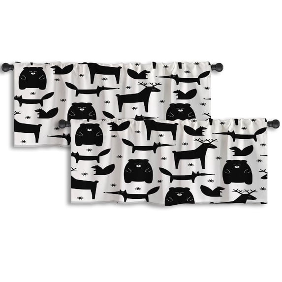 LALILO Kitchen Curtain Valance Squirrel Forest Black And White Rod Pocket Window Curtain 52"x 18" Set of 2