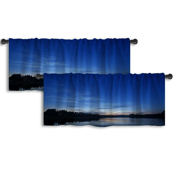 LALILO Kitchen Curtain Valance Starry Night Landscape Lake Sky Rod Pocket Window Curtain 52"x 18" Set of 2
