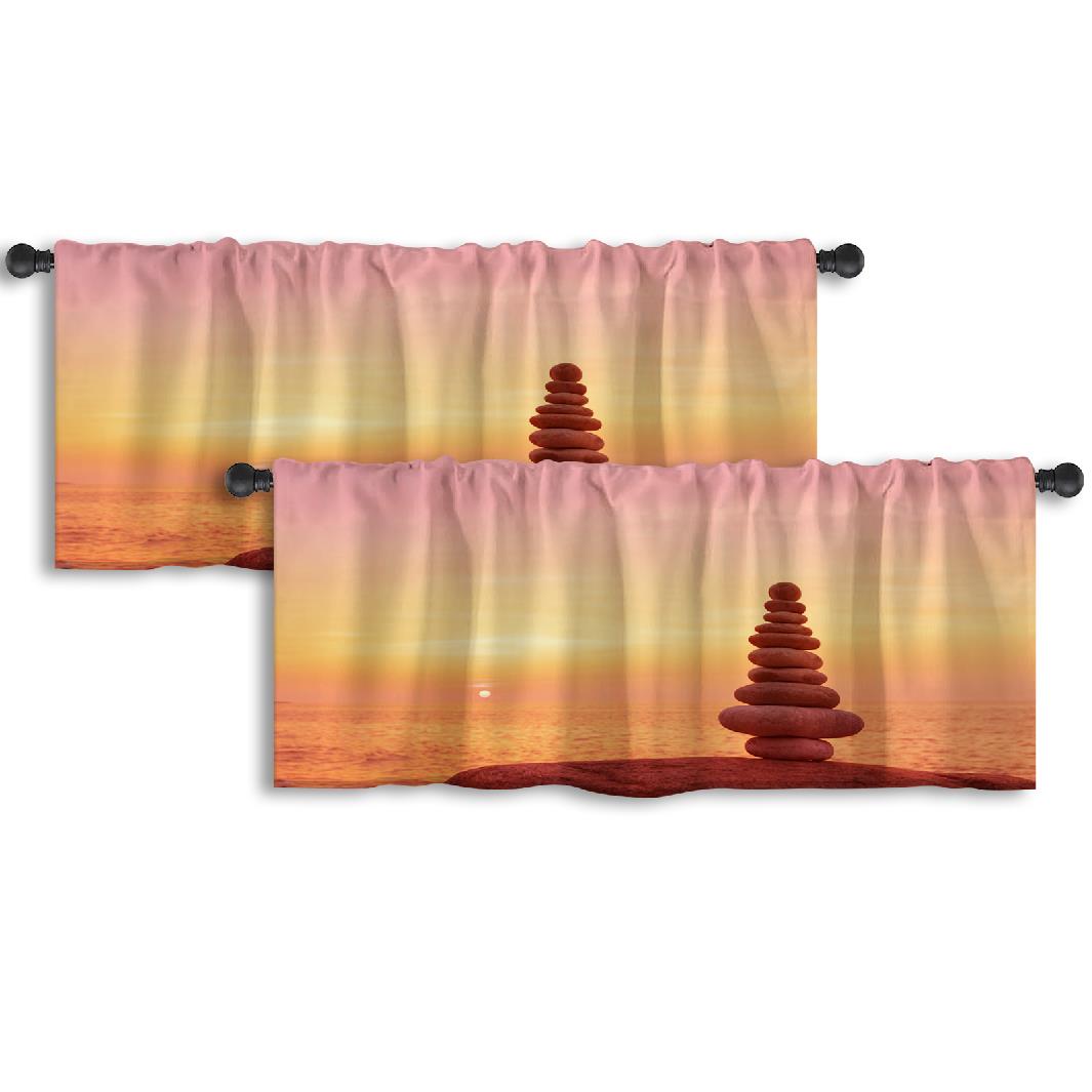LALILO Kitchen Curtain Valance Stones Balance Sea Sunset Calm Rod ...