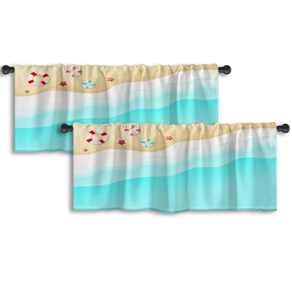 LALILO Kitchen Curtain Valance Summer Beautiful Sea And Rod Pocket Window Curtain 52"x 18" Set of 2