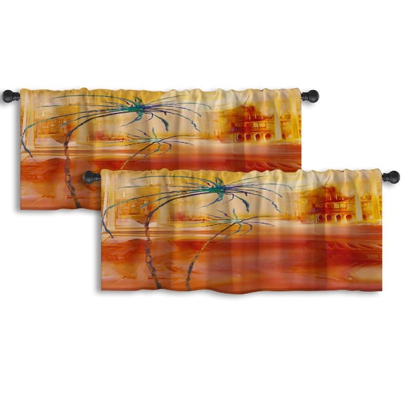 LALILO Kitchen Curtain Valance Summer Morocco Desert Rod Pocket Window Curtain 52"x 18" Set of 2