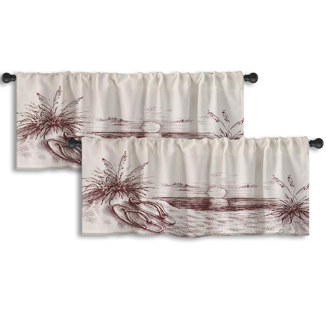 LALILO Kitchen Curtain Valance Sunset Beach Flip Flops Beach Rod Pocket