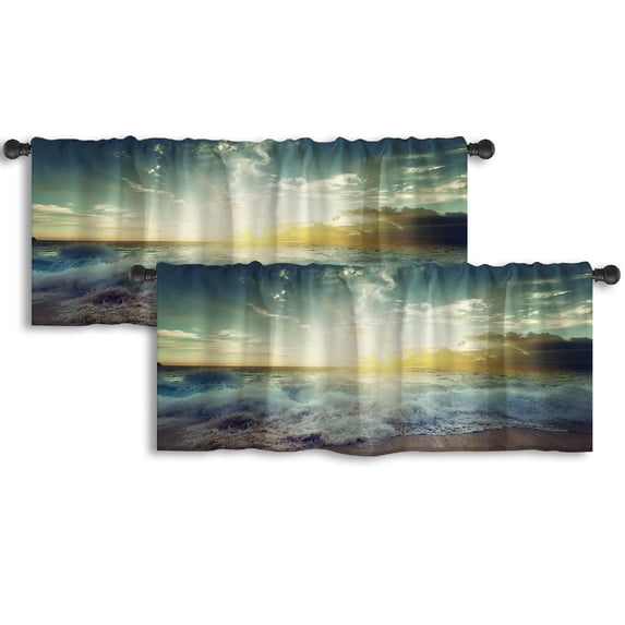 LALILO Kitchen Curtain Valance Sunset Beach Ocean Rod Pocket Window Curtain 52"x 18" Set of 2