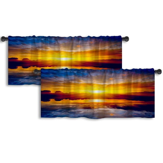 LALILO Kitchen Curtain Valance Sunset Lake Sunset Sky Rod Pocket Window Curtain 52"x 18" Set of 2