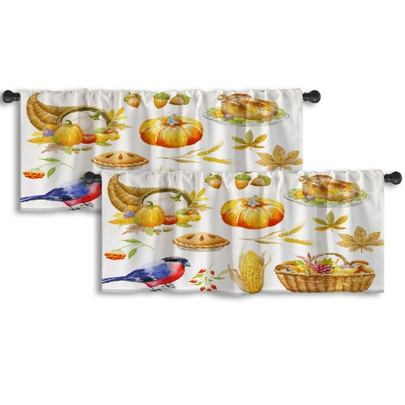 LALILO Kitchen Curtain Valance Thanksgiving Autumn Art Rod Pocket Window Curtain 52"x 18" Set of 2