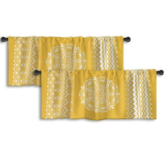 LALILO Kitchen Curtain Valance Tie Dye Art And Lace Ethnic Rod Pocket Window Curtain 52"x 18" Set of 2
