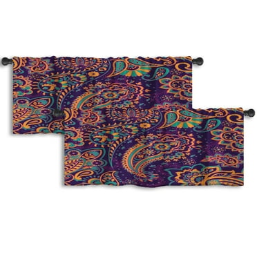LALILO Kitchen Curtain Valance Tie Dye Art Brush And Lace Rod Pocket Window Curtain 52"x 18" Set of 2